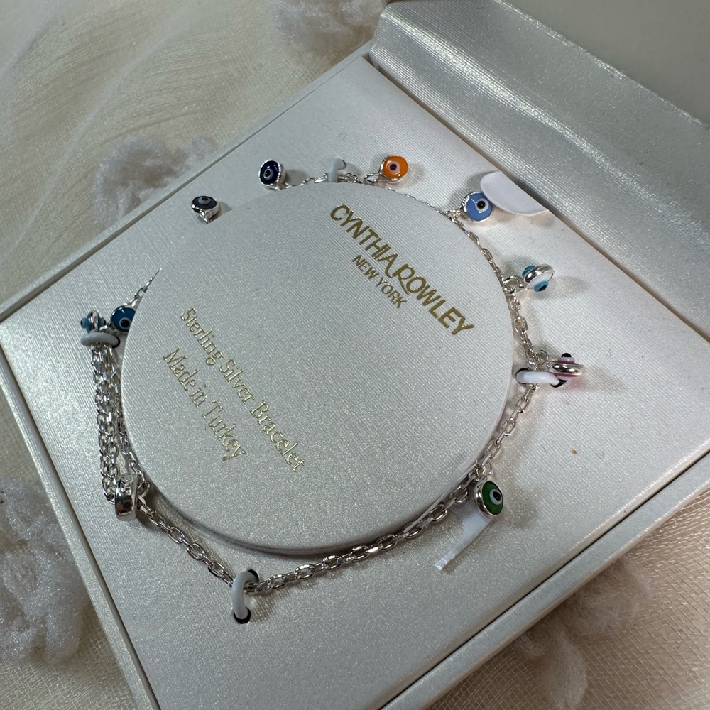 NWT Cynthia Rowley Evil Eye Adjustable Sterling Silver Bracelet - Picture 4 of 5